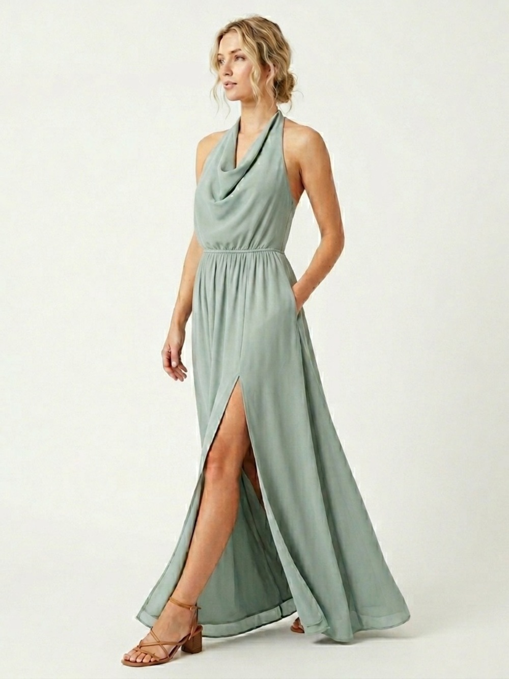 Show Me Your Mumu Sage Green Halter Maxi Dress Small